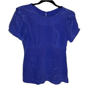 Y2K Forever 21 Silk Blouse‎ Womens M Blue/Purple Cage Back Ruffle 2000s
